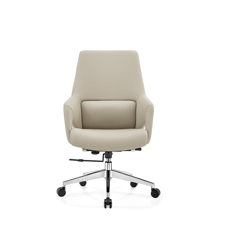 Contemporary Nordic Mid-Back Leather Plywood Metal Office Chair - Ergonomic Executive Desk Chair With Adjustable Height, Swivel Wheels & Reclining Function Cuvalon