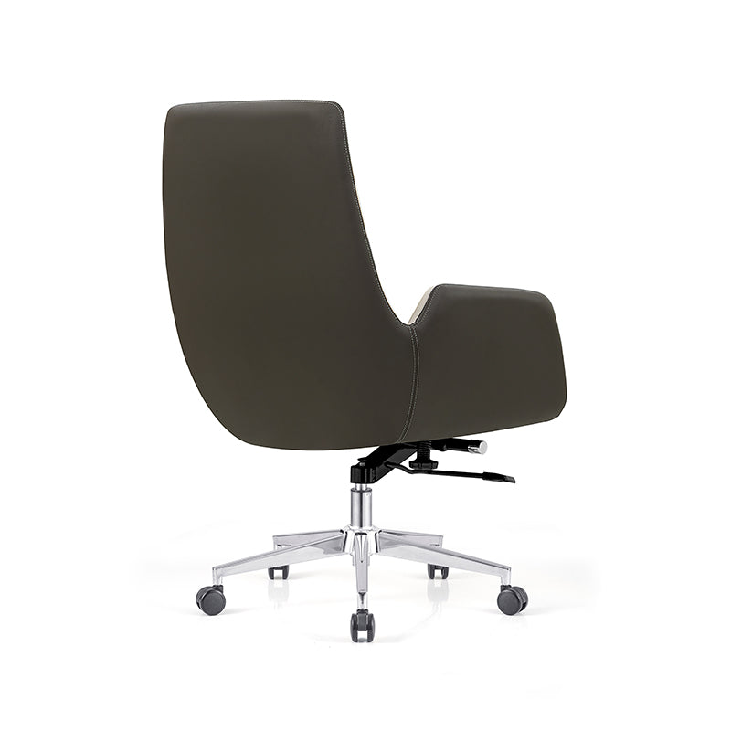 Modern Minimalist Ergonomic Leather Plywood Metal Office Chair Adjustable Swivel Desk Chair With Wheels - Mid-Back Comfortable Task Chair For Home Office Cuvalon