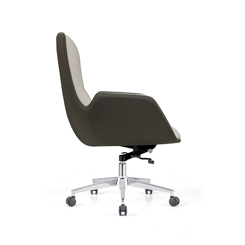 Modern Minimalist Ergonomic Leather Plywood Metal Office Chair Adjustable Swivel Desk Chair With Wheels - Mid-Back Comfortable Task Chair For Home Office Cuvalon