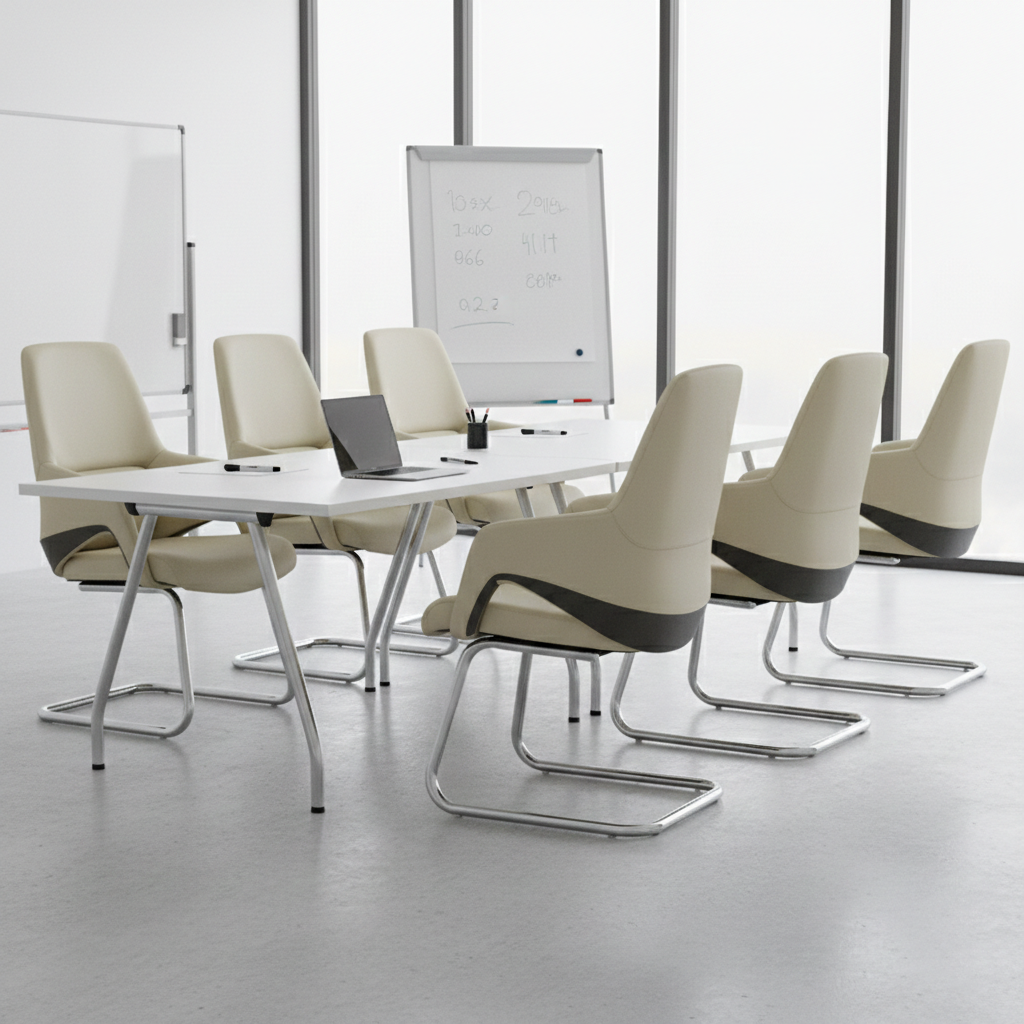 Modern Minimalist Cantilever Plywood Metal Office Chair - Ergonomic Mid-Back Leather Guest Chair For Office & Reception Cuvalon