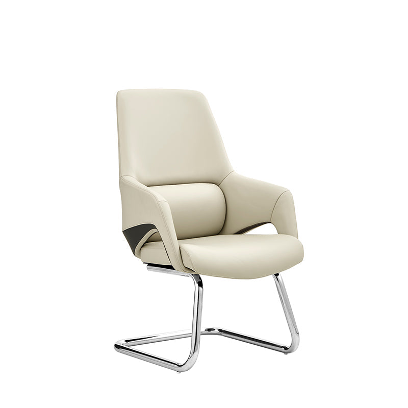 Modern Minimalist Cantilever Plywood Metal Office Chair - Ergonomic Mid-Back Leather Guest Chair For Office & Reception Cuvalon