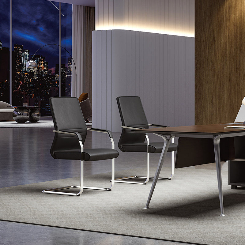 Modern Minimalist Leather Plywood Metal Conference Chair Ergonomic Guest Desk Chair Sled Base Executive Meeting Chair For Office Reception Set Of 4 Cuvalon