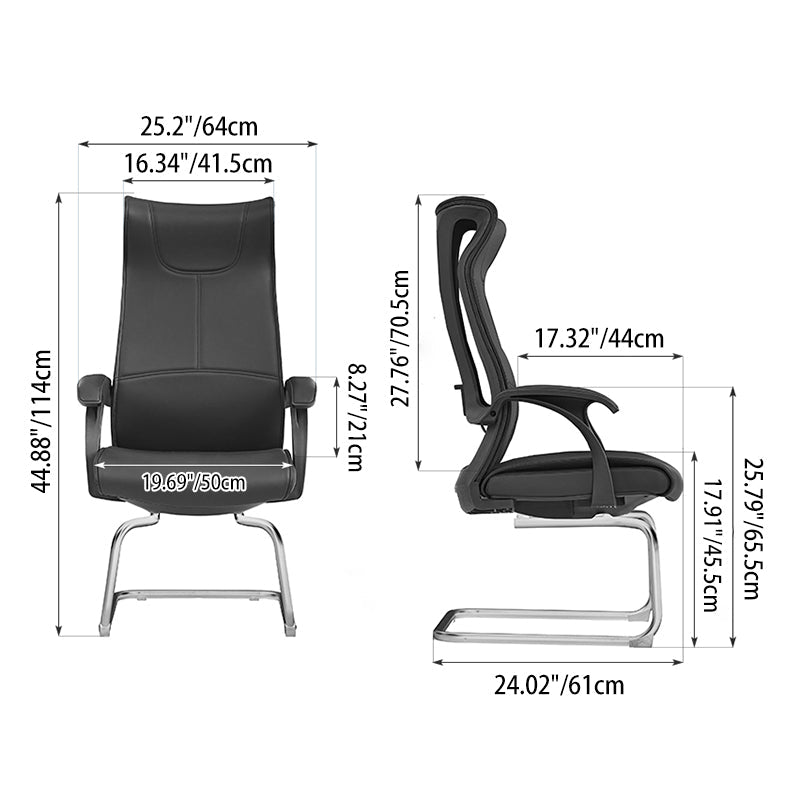 Modern Minimalist Ergonomic Leather Plywood Metal Office Chair Executive Gaming Desk Chair With Headrest Lumbar Support Cantilever Base For Home Office Set Of 2 Cuvalon