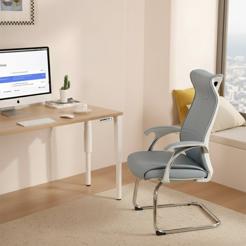 Modern Minimalist Ergonomic Leather Plywood Metal Office Chair Executive Gaming Desk Chair With Headrest Lumbar Support Cantilever Base For Home Office Set Of 2 Cuvalon