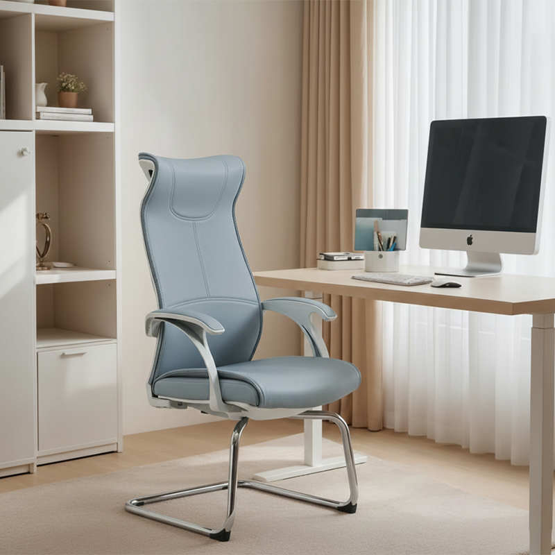 Modern Minimalist Ergonomic Leather Plywood Metal Office Chair Executive Gaming Desk Chair With Headrest Lumbar Support Cantilever Base For Home Office Set Of 2 Cuvalon