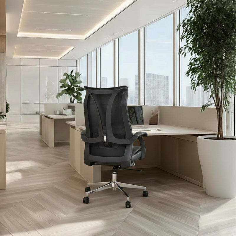 Modern Ergonomic High Back Leather Plywood & Metal Office Chair Executive Swivel Desk Chair With Headrest Lumbar Support Adjustable Rolling Computer Chair Cuvalon