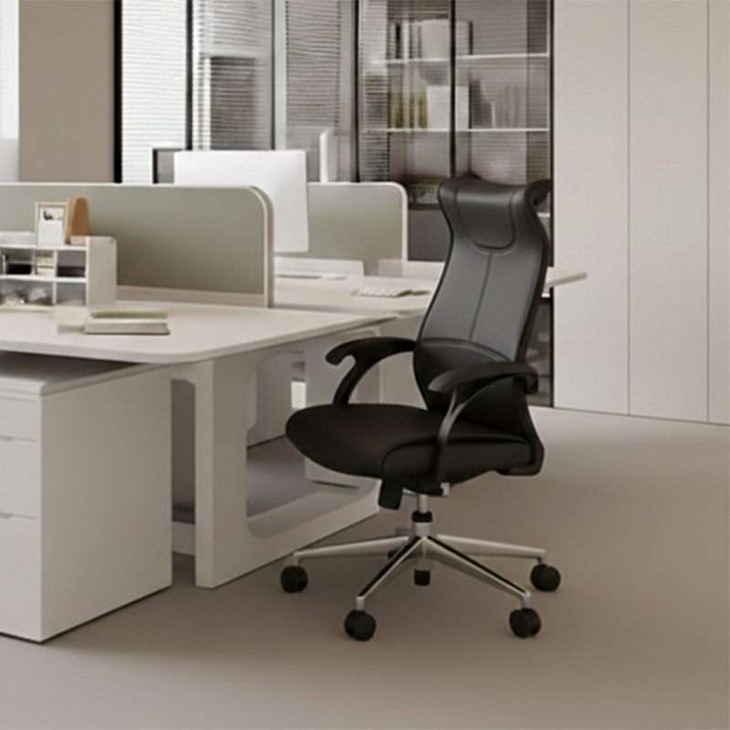Modern Ergonomic High Back Leather Plywood & Metal Office Chair Executive Swivel Desk Chair With Headrest Lumbar Support Adjustable Rolling Computer Chair Cuvalon