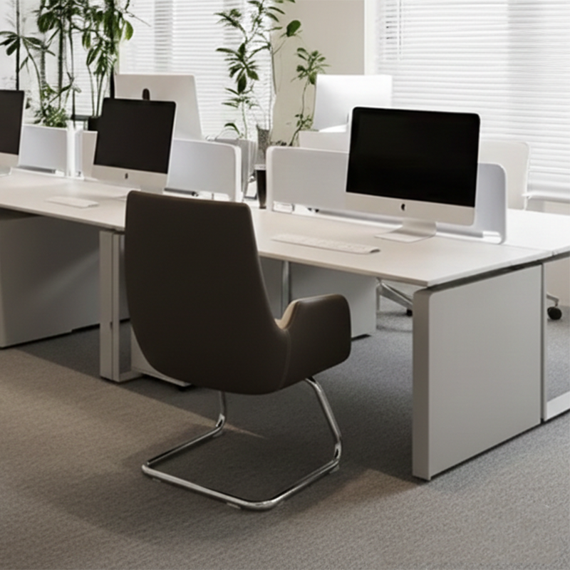 Modern Minimalist Ergonomic Mid Back Leather Plywood & Metal Office Chair - Upholstered Desk Chair With Armrests Comfortable Reception Chair For Home Office Cuvalon