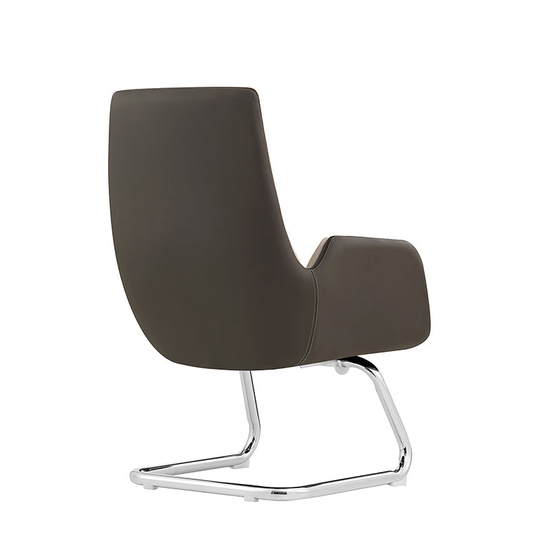 Modern Minimalist Ergonomic Mid Back Leather Plywood & Metal Office Chair - Upholstered Desk Chair With Armrests Comfortable Reception Chair For Home Office Cuvalon