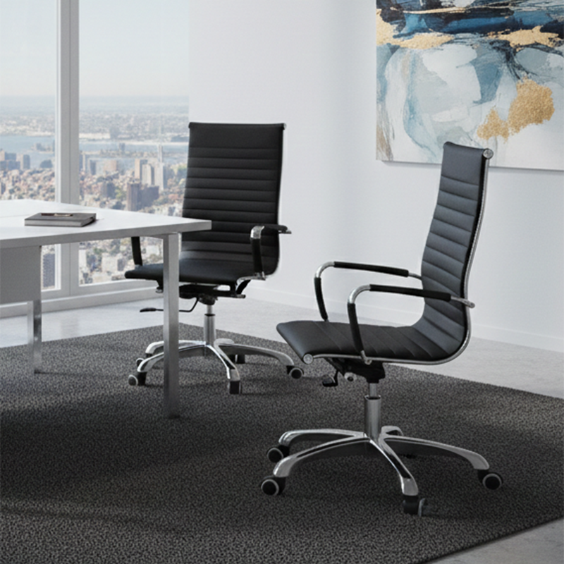 Modern Ergonomic High Back Leather Aluminum Alloy Oxford Fabric Office Chair Adjustable Swivel Executive Desk Chair With Lumbar Support Reclining Function For Home Office Cuvalon