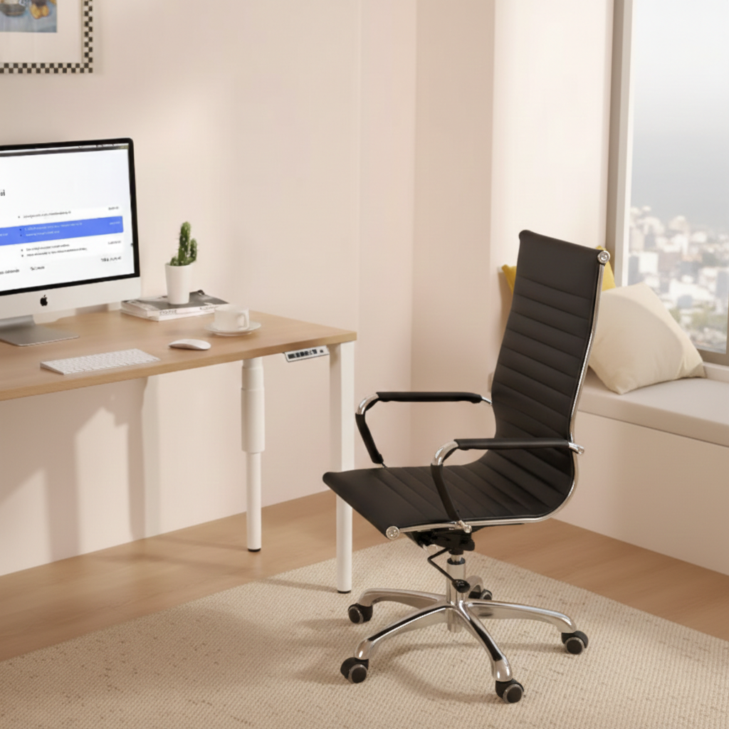 Modern Ergonomic High Back Leather Aluminum Alloy Oxford Fabric Office Chair Adjustable Swivel Executive Desk Chair With Lumbar Support Reclining Function For Home Office Cuvalon