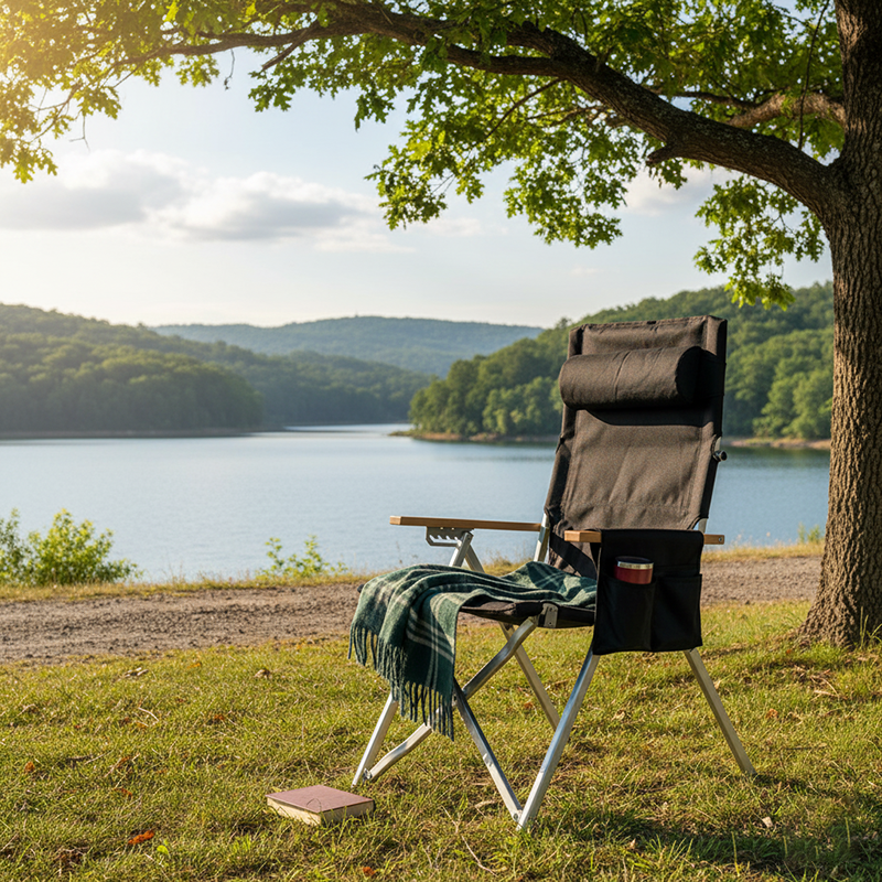 Contemporary Industrial Oxford Fabric Aluminum Alloy Carbon Steel Solid Wood Foldable Camping Chair With 5-level Adjustable Backrest For Outdoor Patio Cuvalon