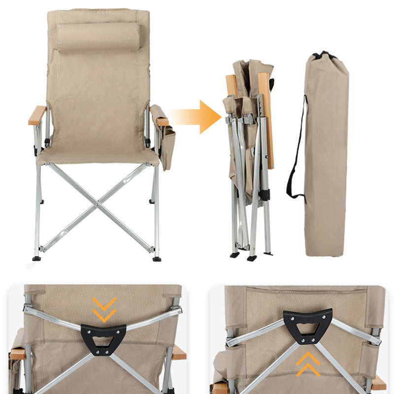 Contemporary Industrial Oxford Fabric Aluminum Alloy Carbon Steel Solid Wood Foldable Camping Chair With 5-level Adjustable Backrest For Outdoor Patio Cuvalon