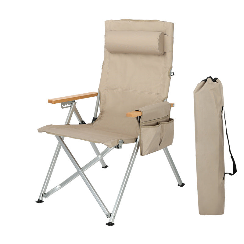 Contemporary Industrial Oxford Fabric Aluminum Alloy Carbon Steel Solid Wood Foldable Camping Chair With 5-level Adjustable Backrest For Outdoor Patio Cuvalon