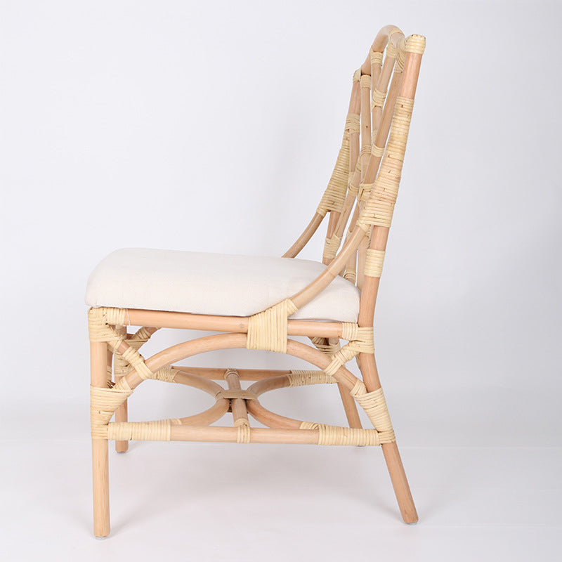 Contemporary Scandinavian Handwoven Natural Rattan Dining Chair With Waterproof Cushioned - Back Chair For Indoor & Outdoor Use Cuvalon
