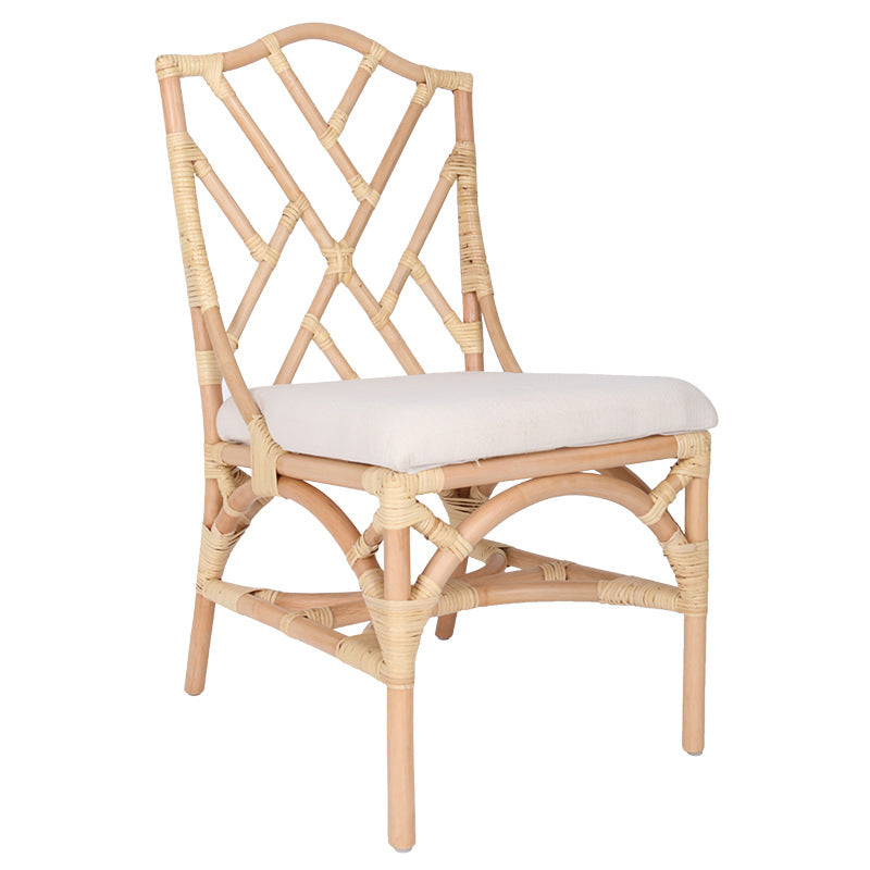 Contemporary Scandinavian Handwoven Natural Rattan Dining Chair With Waterproof Cushioned - Back Chair For Indoor & Outdoor Use Cuvalon