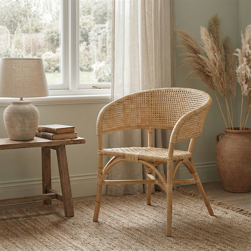 Contemporary Nordic Natural Rattan Weaving Dining Chair - Patio Chair For Dining Room & Outdoor Cuvalon
