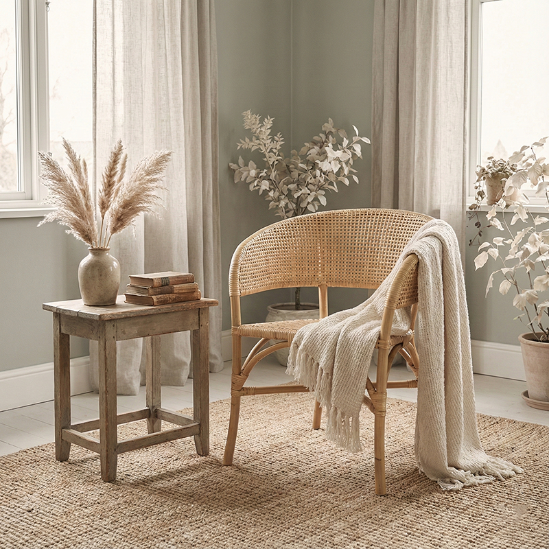 Contemporary Nordic Natural Rattan Weaving Dining Chair - Patio Chair For Dining Room & Outdoor Cuvalon