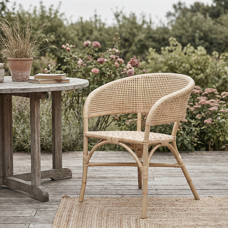 Contemporary Nordic Natural Rattan Weaving Dining Chair - Patio Chair For Dining Room & Outdoor Cuvalon