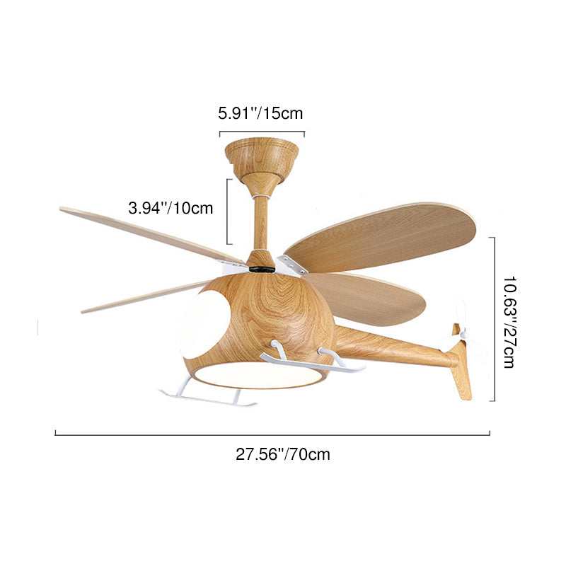 Contemporary Creative Kids Airplane-Shaped Wooden Iron Acrylic LED Downrods Ceiling Fan Light For Bedroom Cuvalon