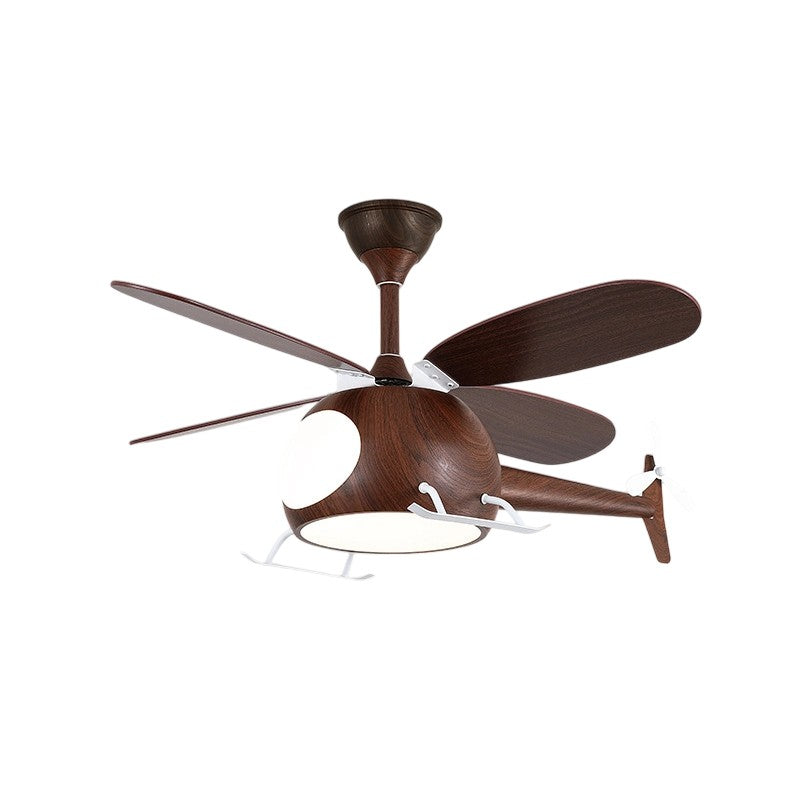 Contemporary Creative Kids Airplane-Shaped Wooden Iron Acrylic LED Downrods Ceiling Fan Light For Bedroom Cuvalon