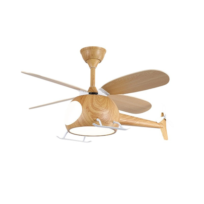 Contemporary Creative Kids Airplane-Shaped Wooden Iron Acrylic LED Downrods Ceiling Fan Light For Bedroom Cuvalon