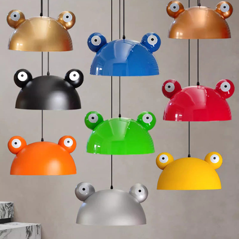 Contemporary Creative Kids Frog-Shaped Iron 1-Light Pendant Light For Dining Room Cuvalon