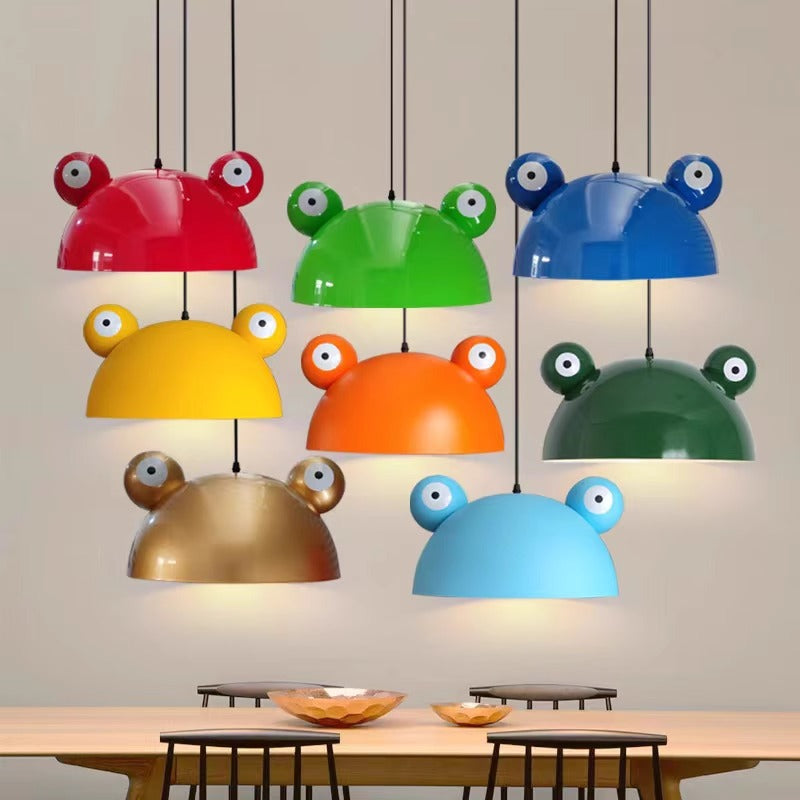 Contemporary Creative Kids Frog-Shaped Iron 1-Light Pendant Light For Dining Room Cuvalon