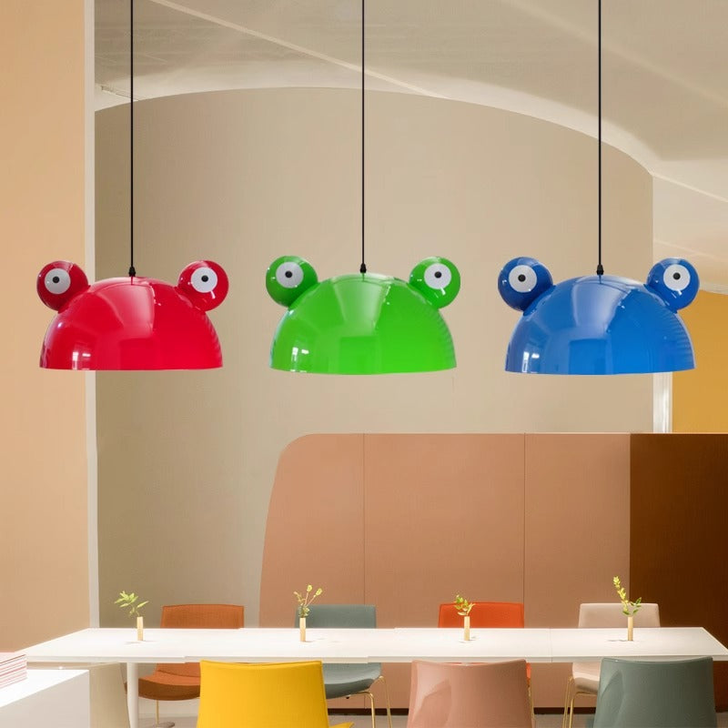 Contemporary Creative Kids Frog-Shaped Iron 1-Light Pendant Light For Dining Room Cuvalon