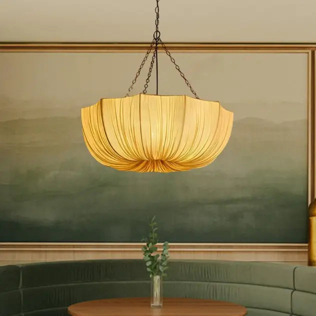 Traditional French Petal Semicircular Fabric Lampshade Iron 3/5 - Light Chandelier For Dining Room Cuvalon