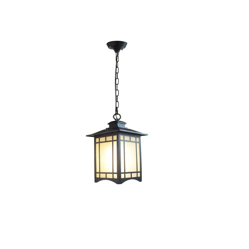 Traditional Chinese Dome Waterproof Square Cube Aluminum Iron Glass 1 - Light Pendant Light For Outdoor Patio Cuvalon