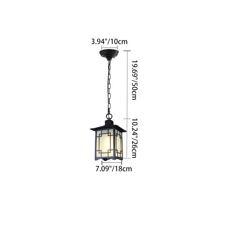Traditional Chinese Dome Waterproof Square Cube Aluminum Iron Glass 1 - Light Pendant Light For Outdoor Patio Cuvalon