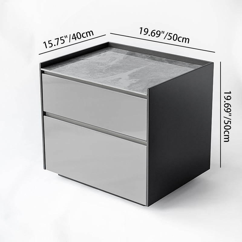 Modern Minimalist Plywood Nightstand With Sintered Stone Top - 2-Drawer Bedside Table For Bedroom Cuvalon