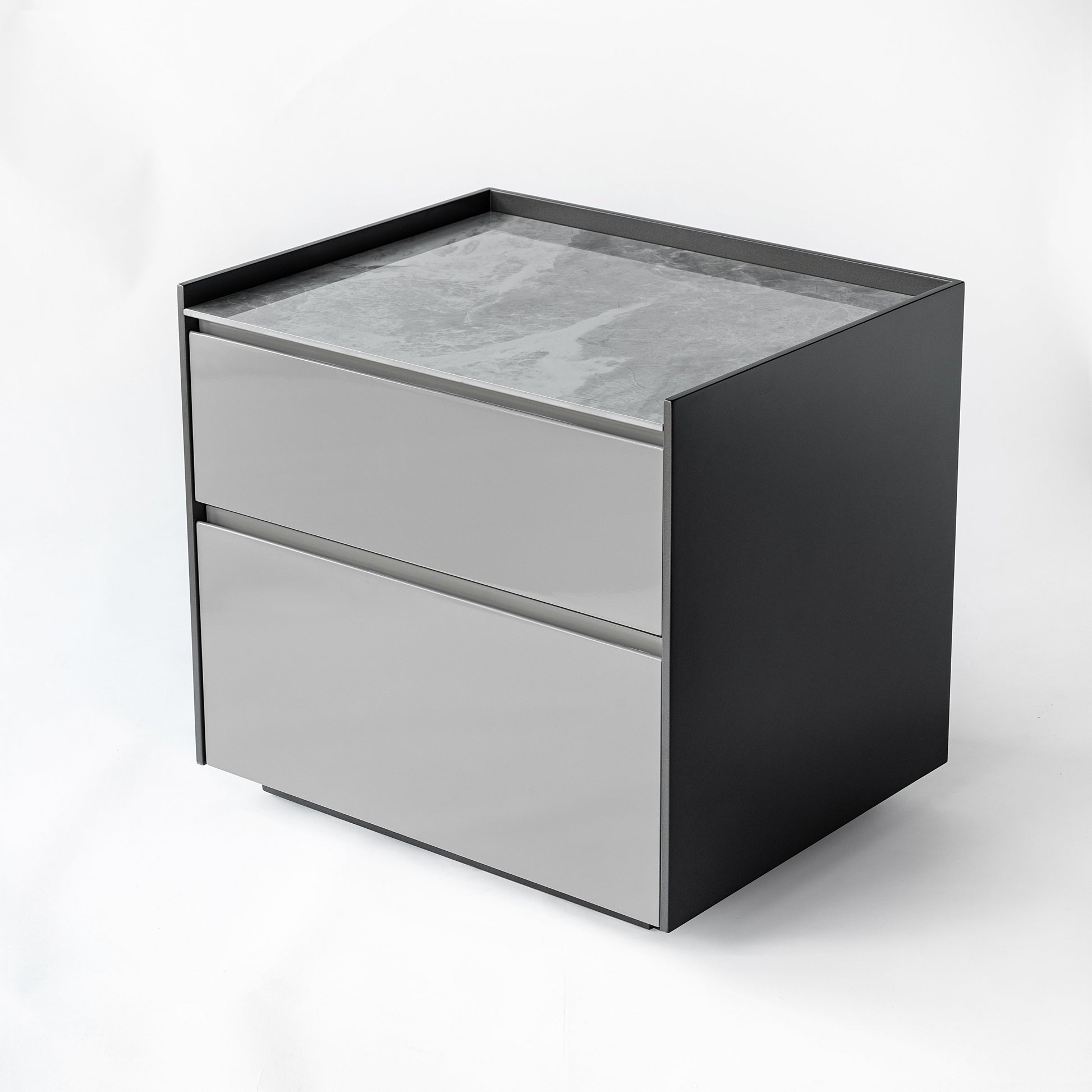 Modern Minimalist Plywood Nightstand With Sintered Stone Top - 2-Drawer Bedside Table For Bedroom Cuvalon