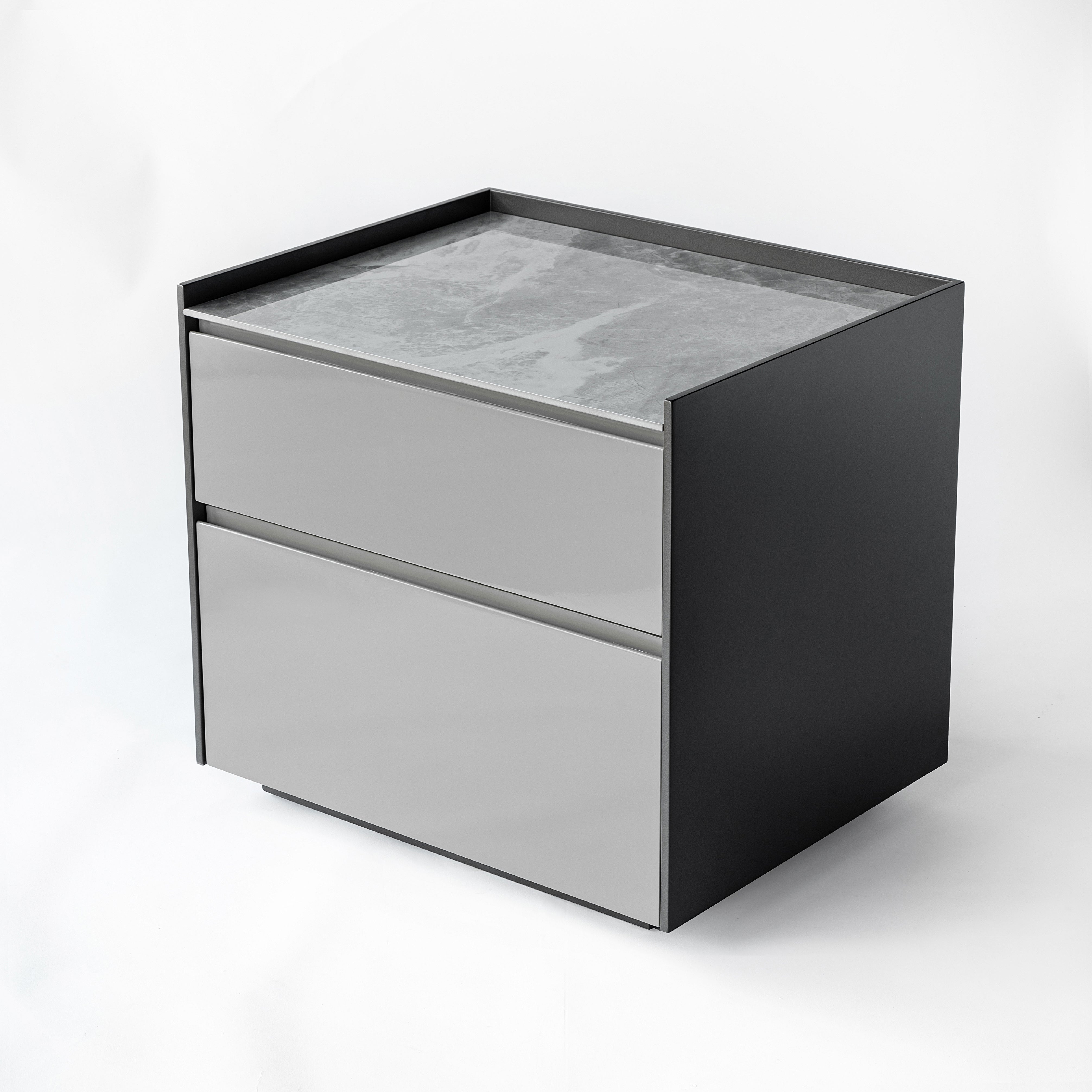 Modern Minimalist Plywood Nightstand With Sintered Stone Top - 2-Drawer Bedside Table For Bedroom Cuvalon