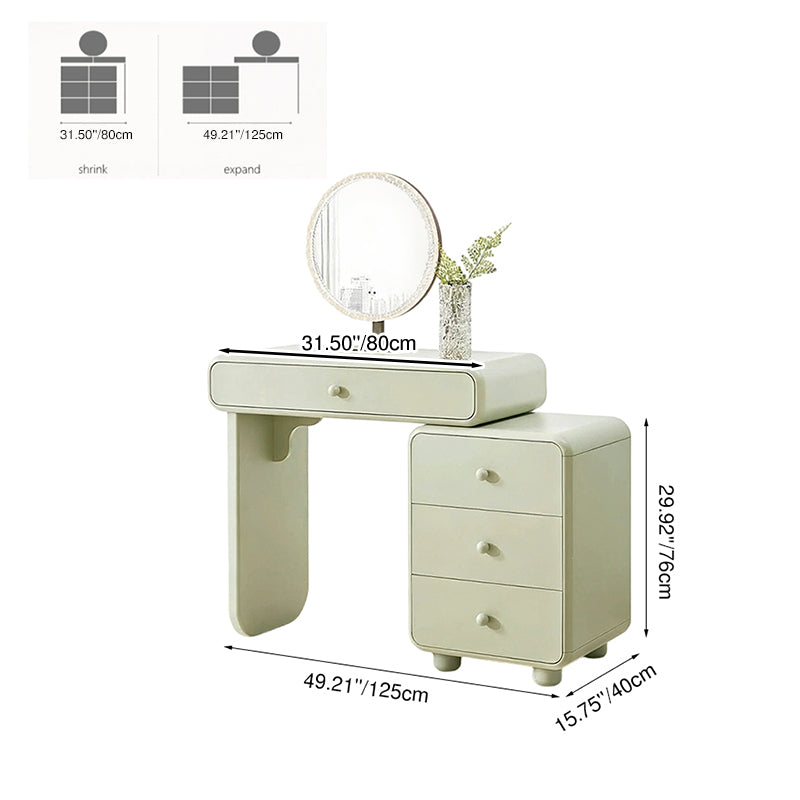 Cream Style Vanity Desk With Expandable Drawer Cabinet - Modern Minimalist MDF Particle Board Bedroom Makeup Vanity With 4 Drawers Cuvalon