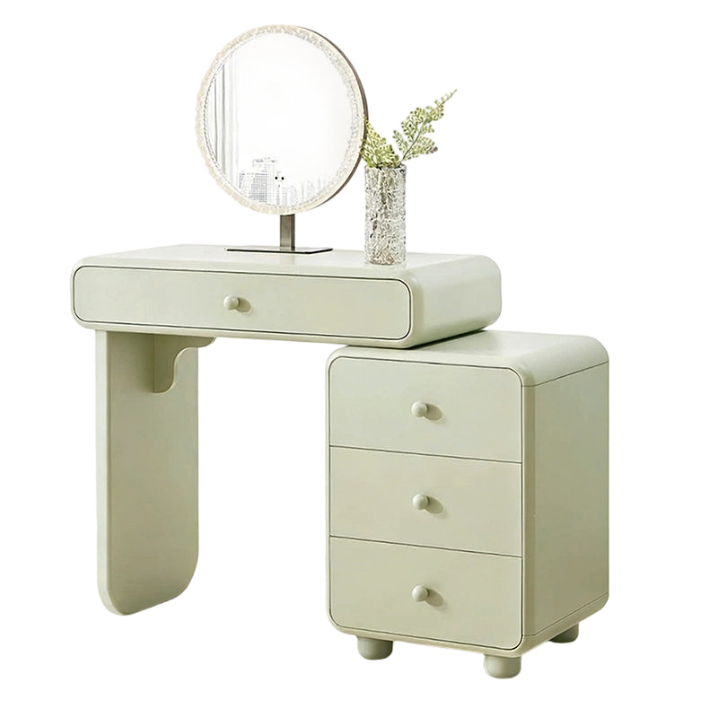 Cream Style Vanity Desk With Expandable Drawer Cabinet - Modern Minimalist MDF Particle Board Bedroom Makeup Vanity With 4 Drawers Cuvalon