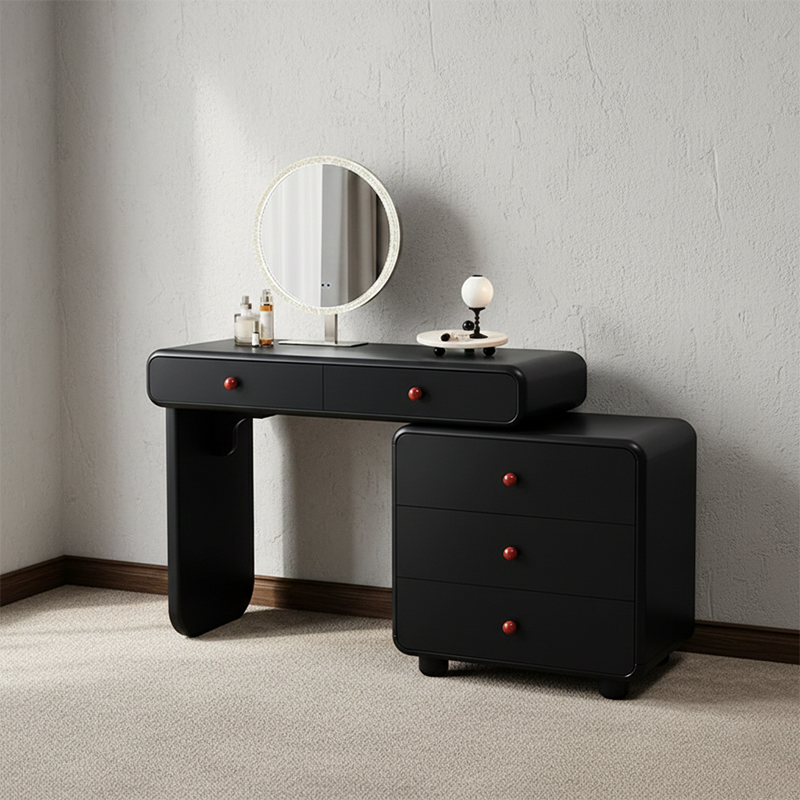 Modern Minimalist Vanity Desk With Expandable Drawer Cabinet - MDF & Solid Particle Board Makeup Vanity With 5 Drawer For Bedroom Cuvalon