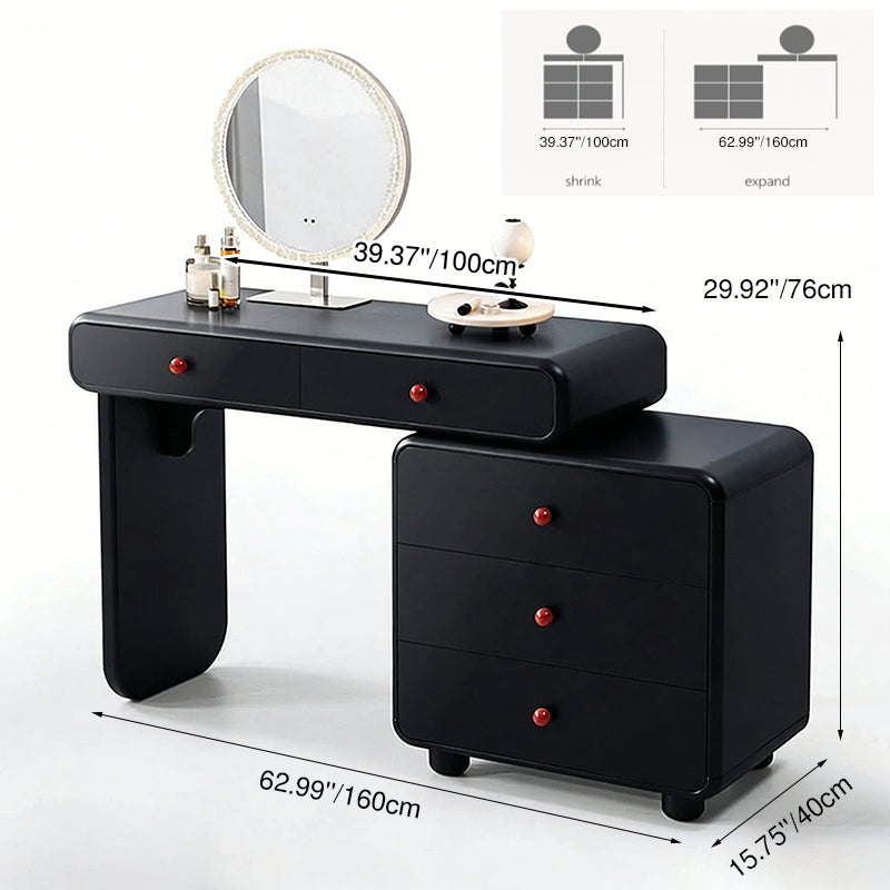 Modern Minimalist Vanity Desk With Expandable Drawer Cabinet - MDF & Solid Particle Board Makeup Vanity With 5 Drawer For Bedroom Cuvalon