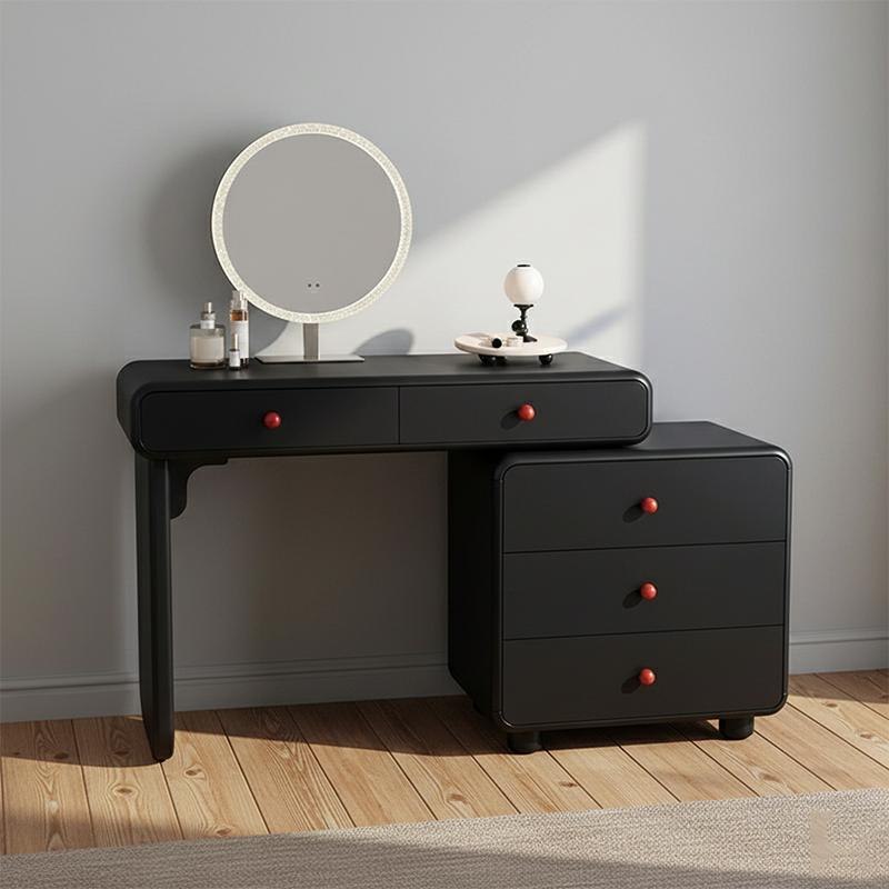 Modern Minimalist Vanity Desk With Expandable Drawer Cabinet - MDF & Solid Particle Board Makeup Vanity With 5 Drawer For Bedroom Cuvalon