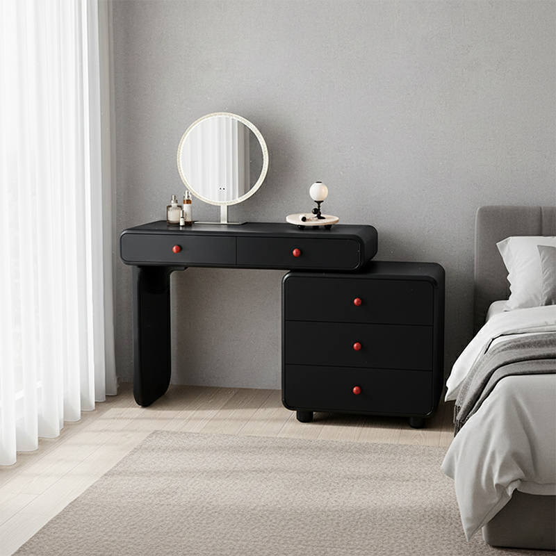 Modern Minimalist Vanity Desk With Expandable Drawer Cabinet - MDF & Solid Particle Board Makeup Vanity With 5 Drawer For Bedroom Cuvalon