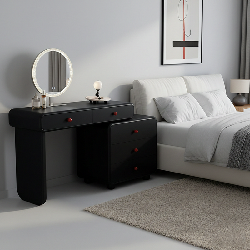 Modern Minimalist Vanity Desk With Expandable Drawer Cabinet - MDF & Solid Particle Board Makeup Vanity With 5 Drawer For Bedroom Cuvalon