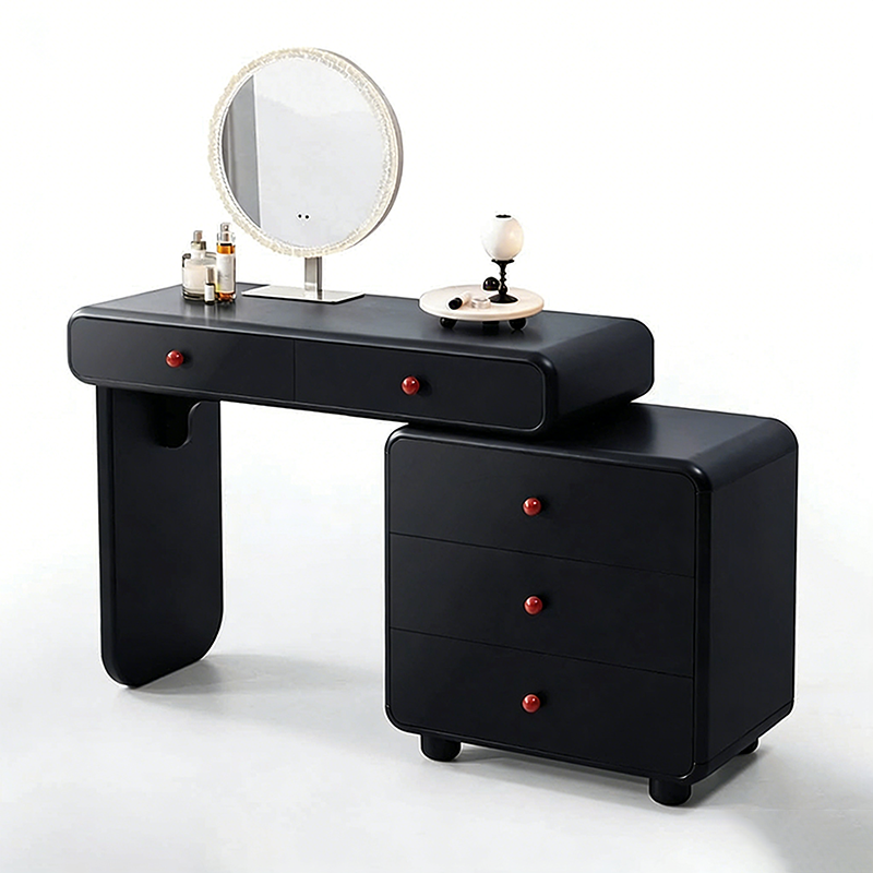 Modern Minimalist Vanity Desk With Expandable Drawer Cabinet - MDF & Solid Particle Board Makeup Vanity With 5 Drawer For Bedroom Cuvalon
