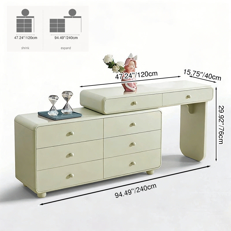 Expandable Modern Vanity Desk With 8 Drawers - MDF & Solid Particle Board Minimalist Makeup Vanity With Storage For Bedroom Cuvalon