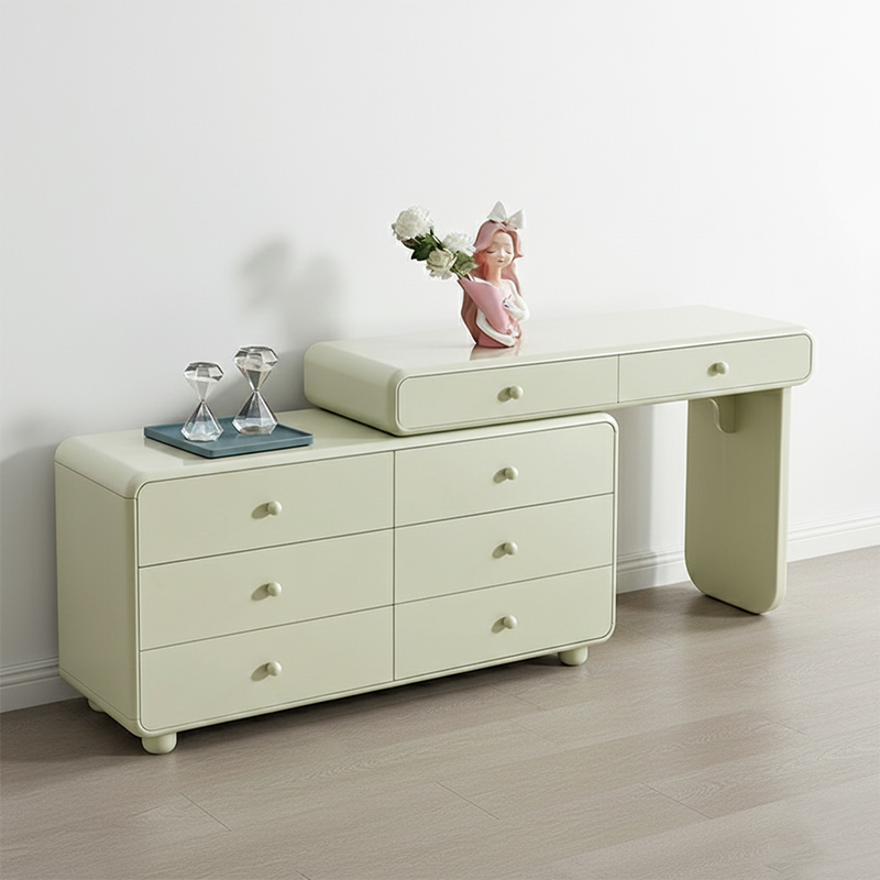Expandable Modern Vanity Desk With 8 Drawers - MDF & Solid Particle Board Minimalist Makeup Vanity With Storage For Bedroom Cuvalon