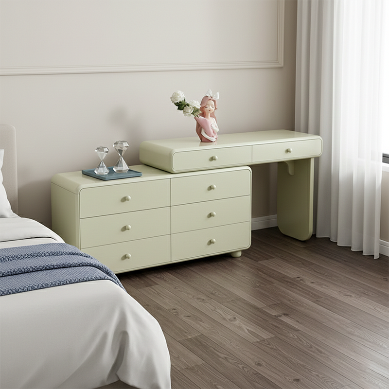 Expandable Modern Vanity Desk With 8 Drawers - MDF & Solid Particle Board Minimalist Makeup Vanity With Storage For Bedroom Cuvalon