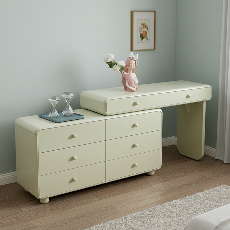 Expandable Modern Vanity Desk With 8 Drawers - MDF & Solid Particle Board Minimalist Makeup Vanity With Storage For Bedroom Cuvalon