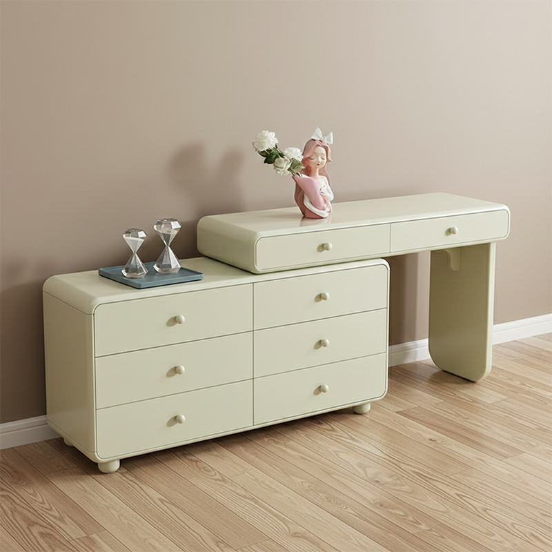 Expandable Modern Vanity Desk With 8 Drawers - MDF & Solid Particle Board Minimalist Makeup Vanity With Storage For Bedroom Cuvalon