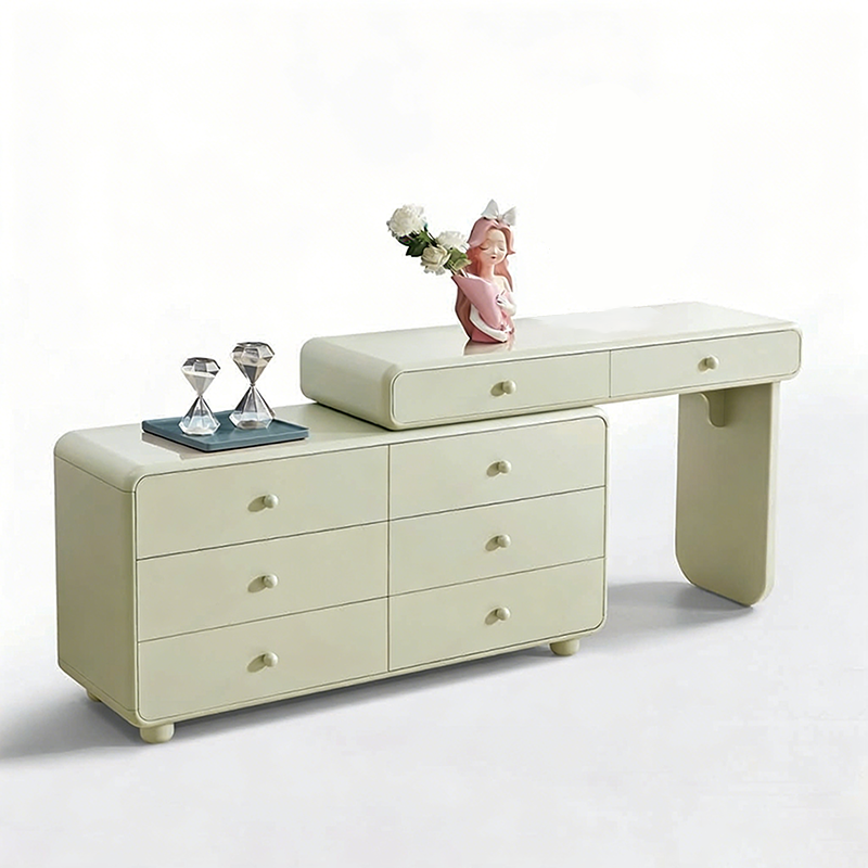 Expandable Modern Vanity Desk With 8 Drawers - MDF & Solid Particle Board Minimalist Makeup Vanity With Storage For Bedroom Cuvalon