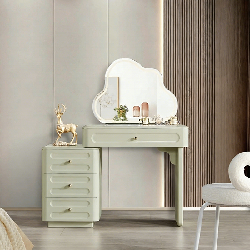 Expandable Modern Vanity Desk With 3-Drawer Cabinet - MDF & Solid Particle Board Minimalist Makeup Vanity With Storage For Bedroom Cuvalon